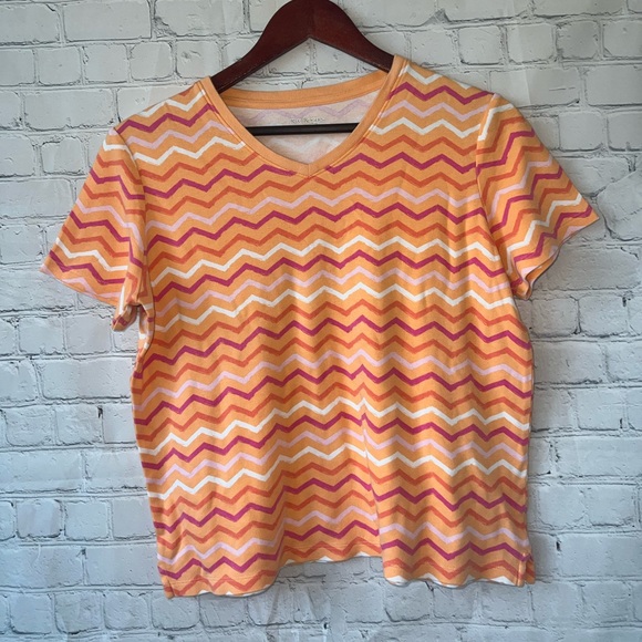kim rogers petite orange & pink zig zag shirt size PS - Picture 2 of 4